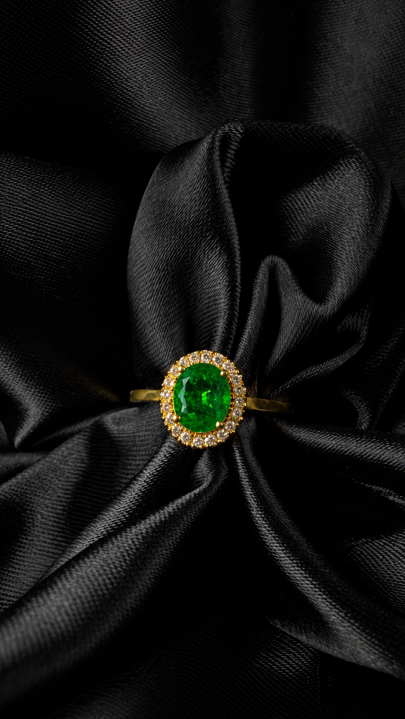 Anillo con esmeralda y diamantes